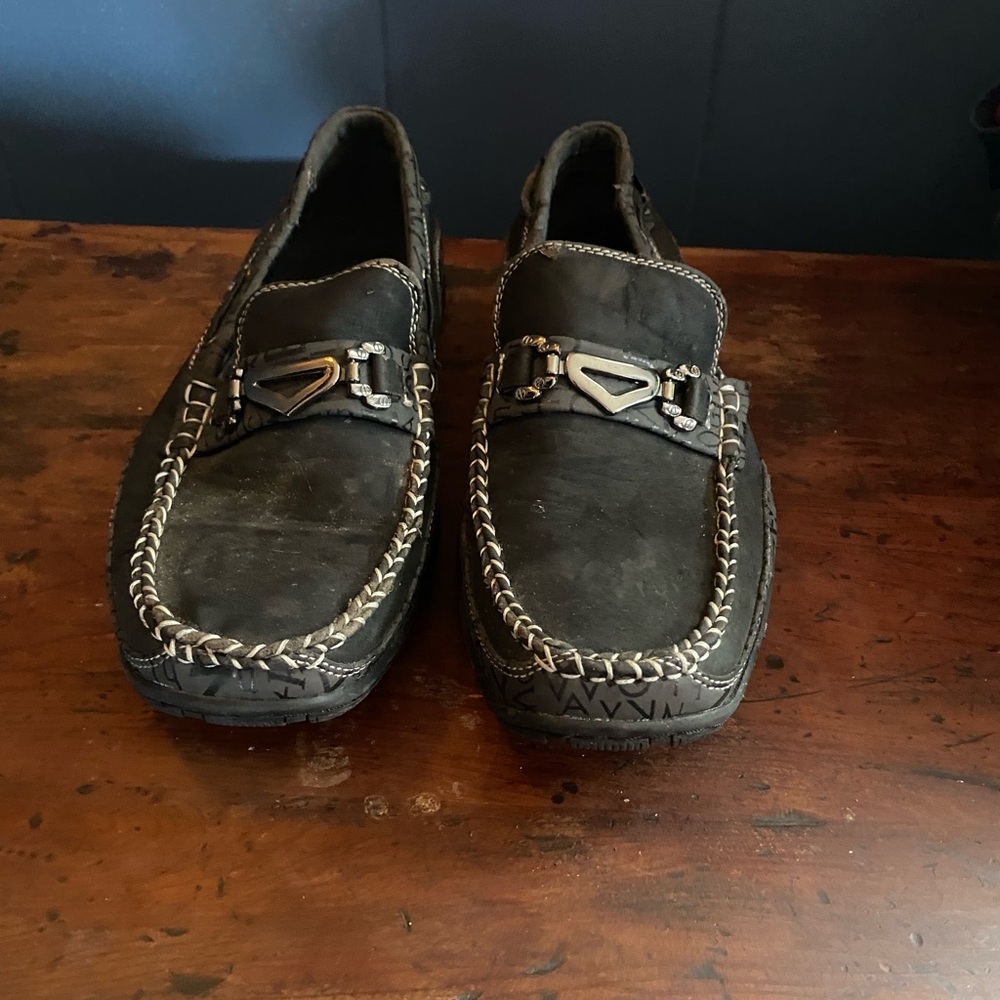 Evergreen Black leather and Silver Dress Shoes 8 8.5